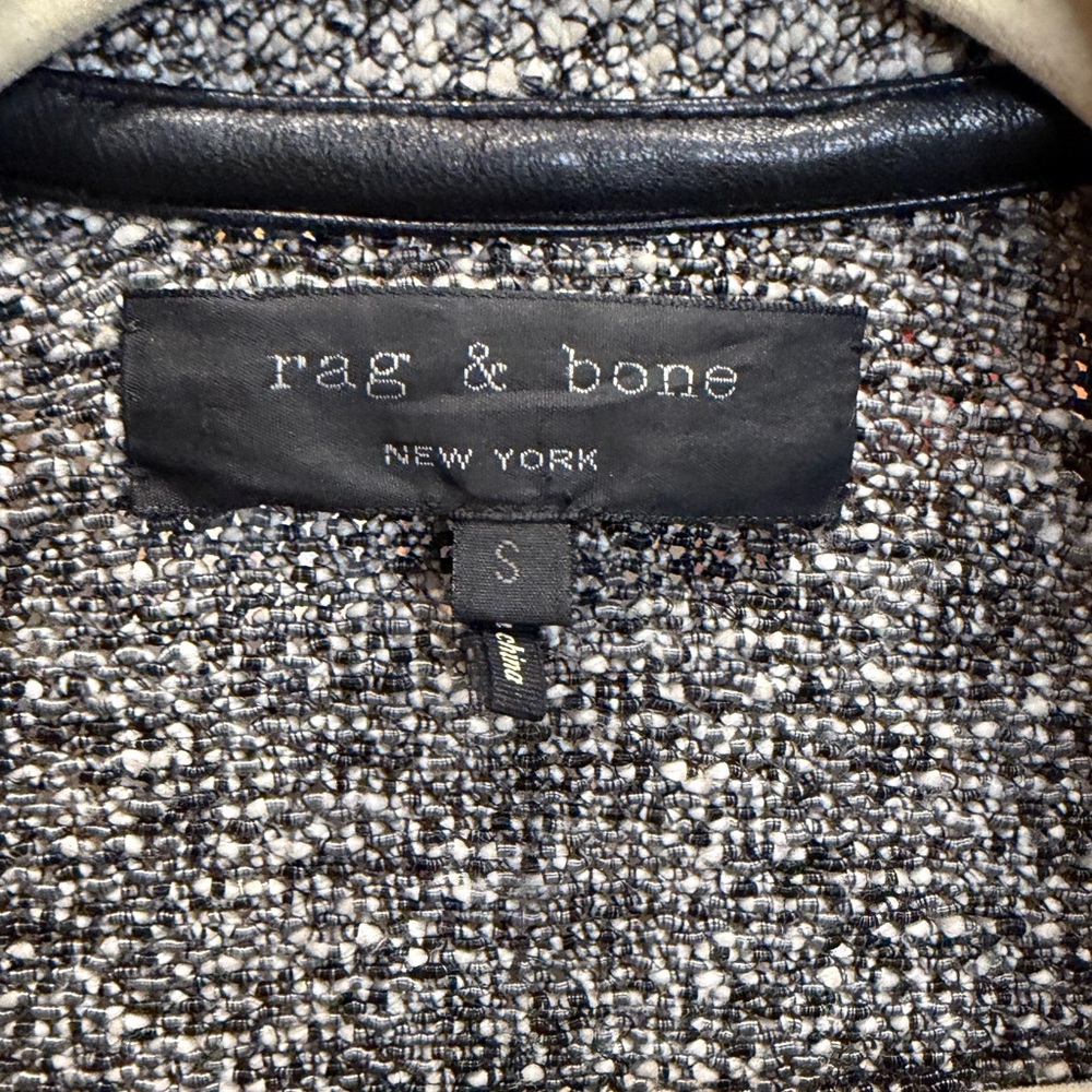 Pre-love Rag & Bone Hart Tweed Moto Zip Biker Jacket with Black Trim - Picture 3 of 6
